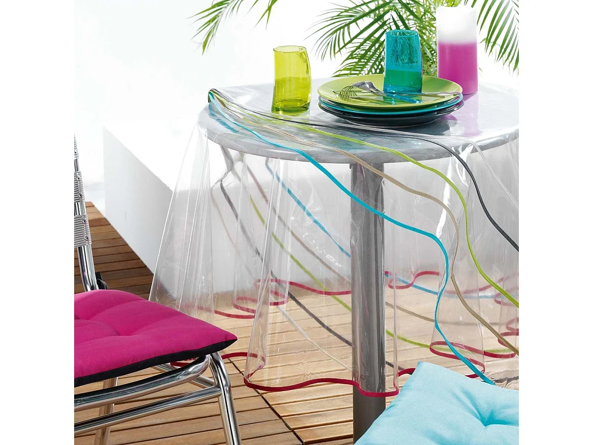 Nappe Ronde Cristal "Garden" 180cm Transparent & Taupe