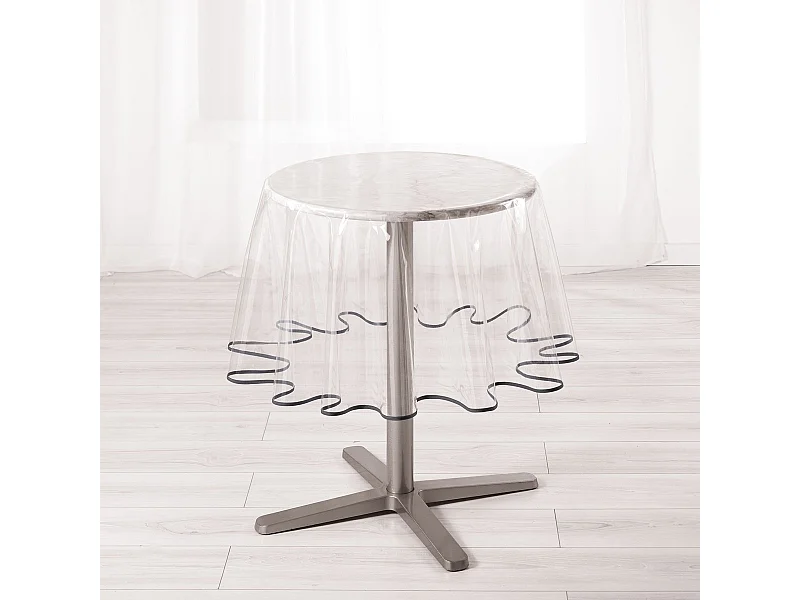 Nappe Ronde Cristal "Garden" 180cm Transparent & Gris