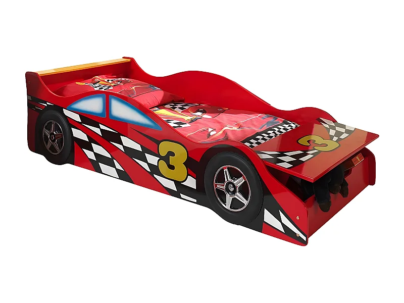 TURBO - Lit Voiture 70x140cm Formule 1 + Armoire 1 Porte