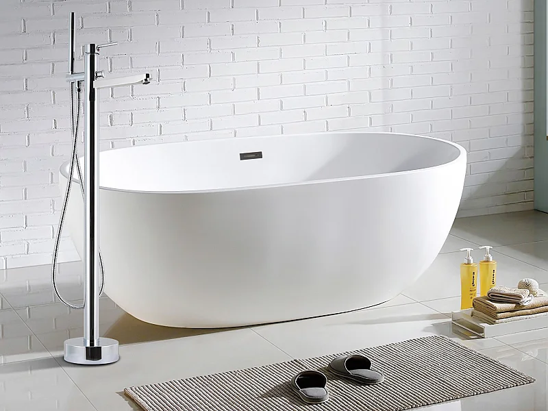 Ensemble baignoire îlot blanche NICA + robinet mitigeur sur pied HARU