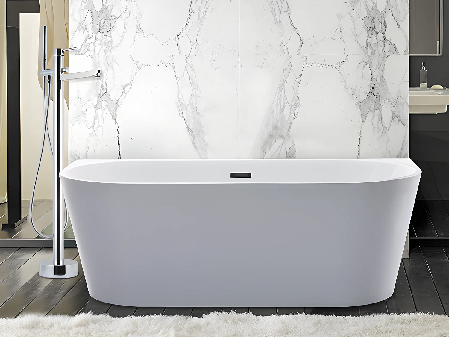 Ensemble baignoire semi îlot blanche 245L + robinet mitigeur sur pied DIVINA