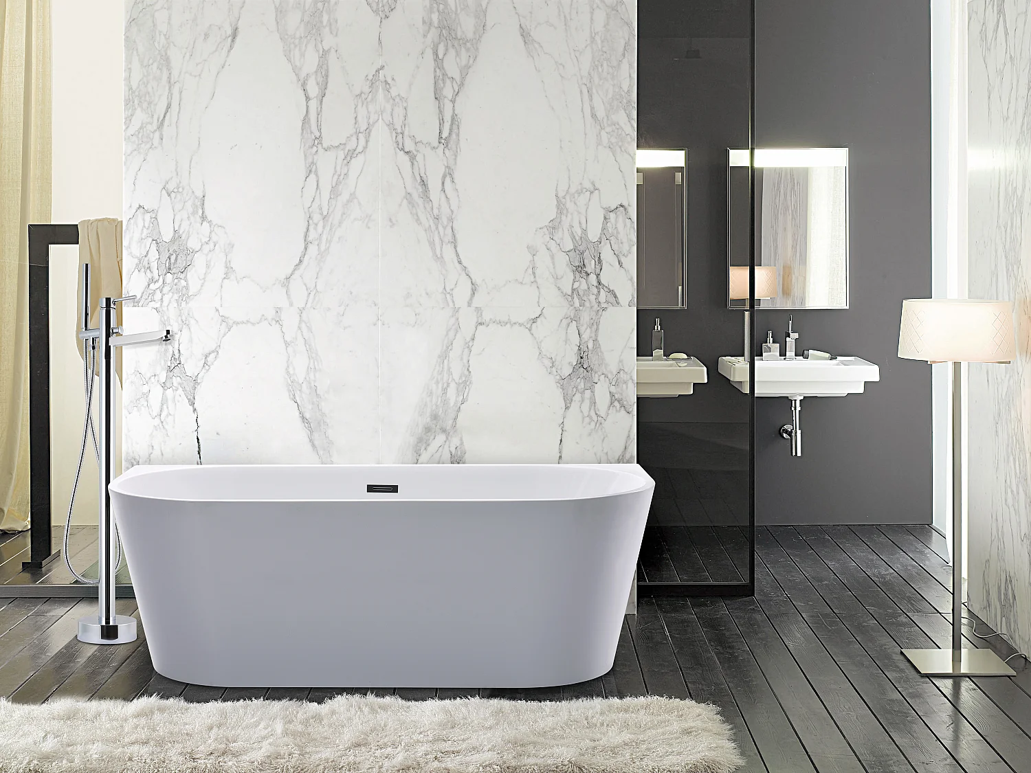 Ensemble baignoire semi îlot blanche 245L + robinet mitigeur sur pied DIVINA