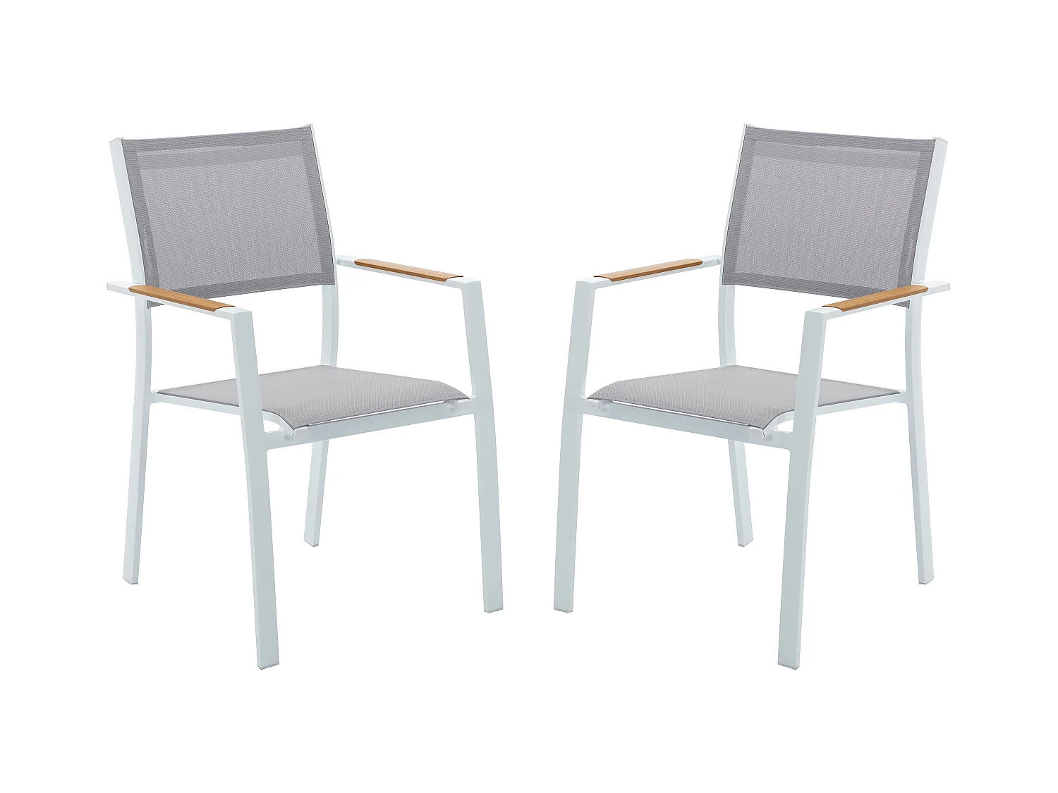 Lot de 2 fauteuils de jardin empilables en aluminimum et textilène - Gris clair et blanc - MACILA de MYLIA