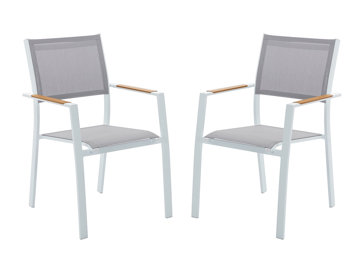 Vente-unique Gartensessel 2er Set - Stapelbar - Aluminium & Textilene - Hellgrau & Weiß - Macila Von Mylia
