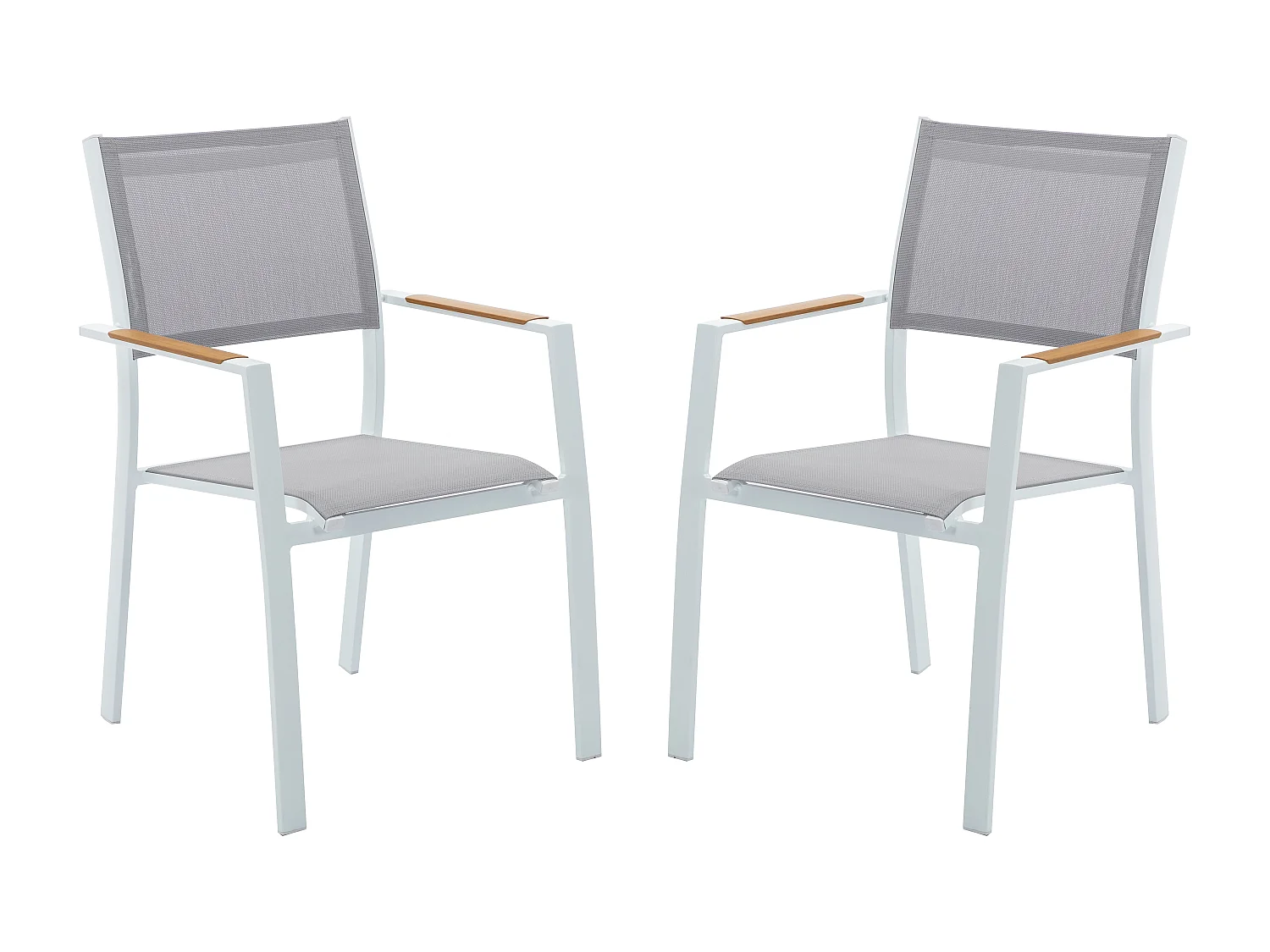 Lot de 2 fauteuils de jardin empilables en aluminimum et textilène - Gris clair et blanc - MACILA de MYLIA