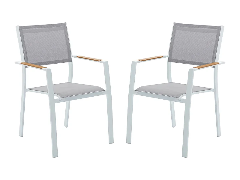 Set van 2 opstapelbare tuinfauteuils van aluminium en textileen - Lichtgrijs en wit - MACILA van MYLIA