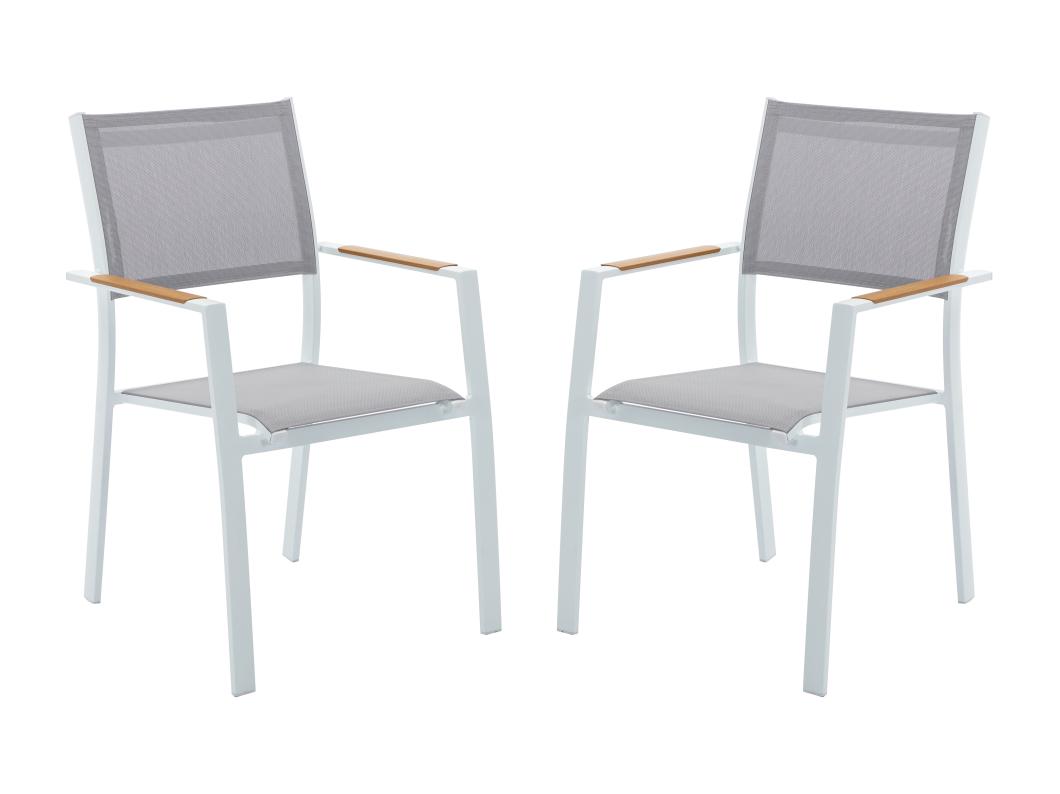 Lot de 2 fauteuils de jardin empilables en aluminimum et textilène - Gris clair et blanc - MACILA de MYLIA