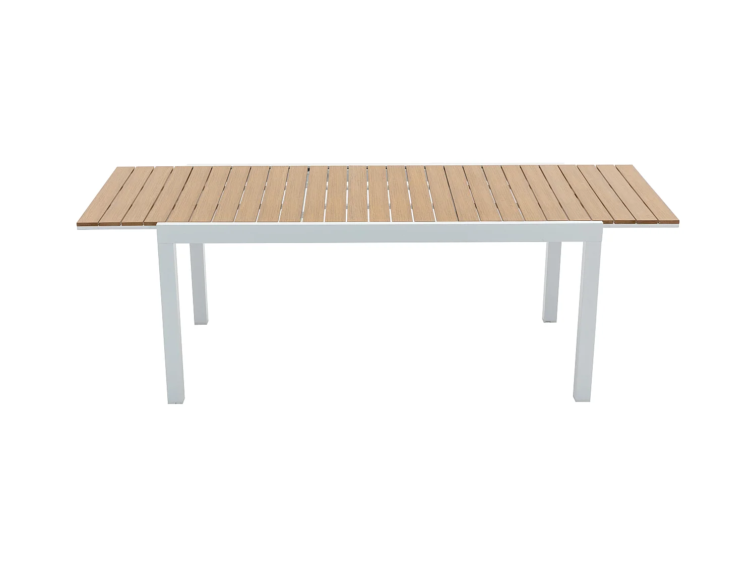Salle à manger de jardin en aluminium et polywood : une table extensible L.170/230 cm et 6 fauteuils empilables - Naturel clair et gris - MACILA de MYLIA