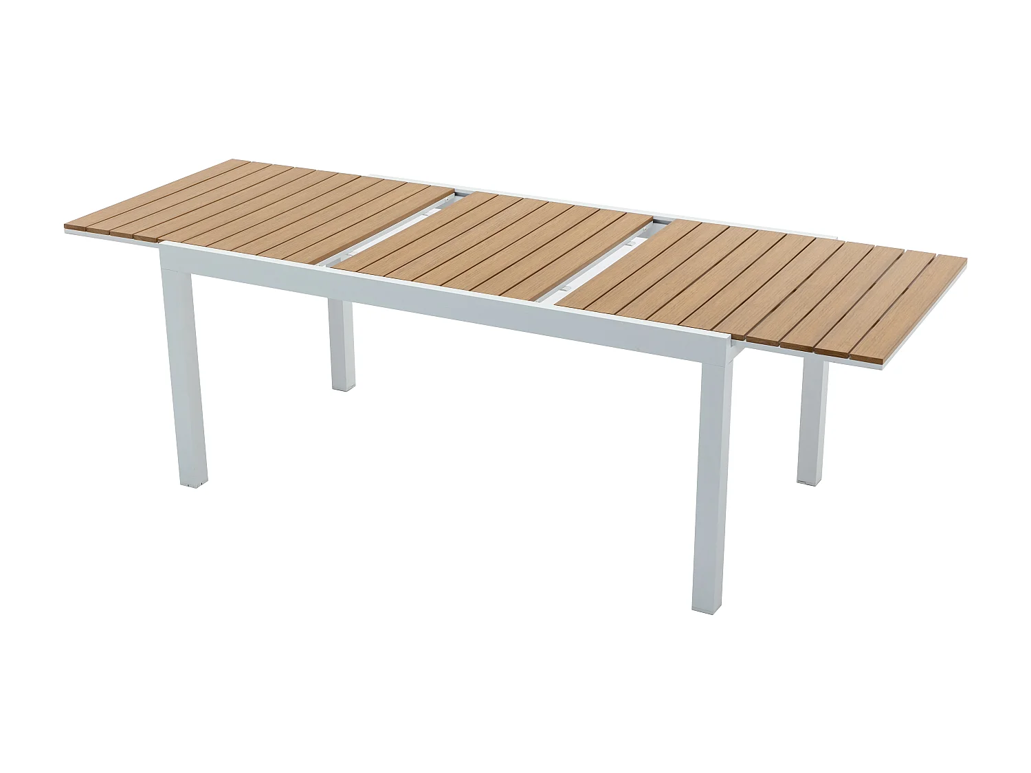 Salle à manger de jardin en aluminium et polywood : une table extensible L.170/230 cm et 6 fauteuils empilables - Naturel clair et gris - MACILA de MYLIA