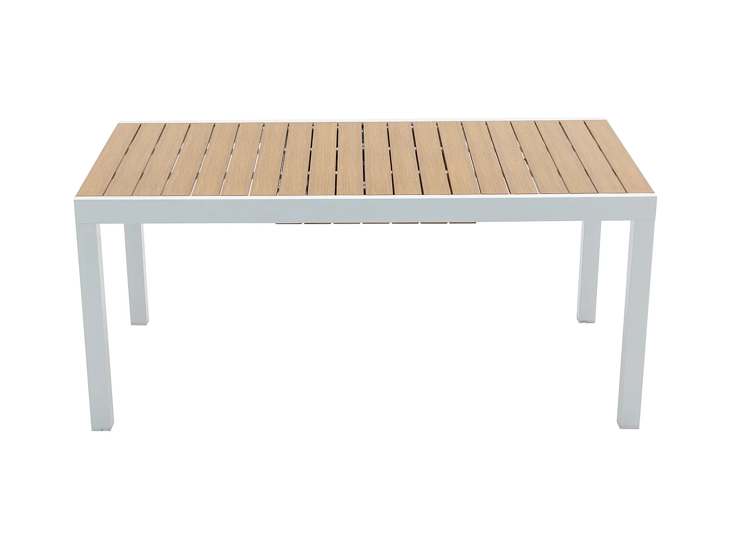 Salle à manger de jardin en aluminium et polywood : une table extensible L.170/230 cm et 6 fauteuils empilables - Naturel clair et gris - MACILA de MYLIA