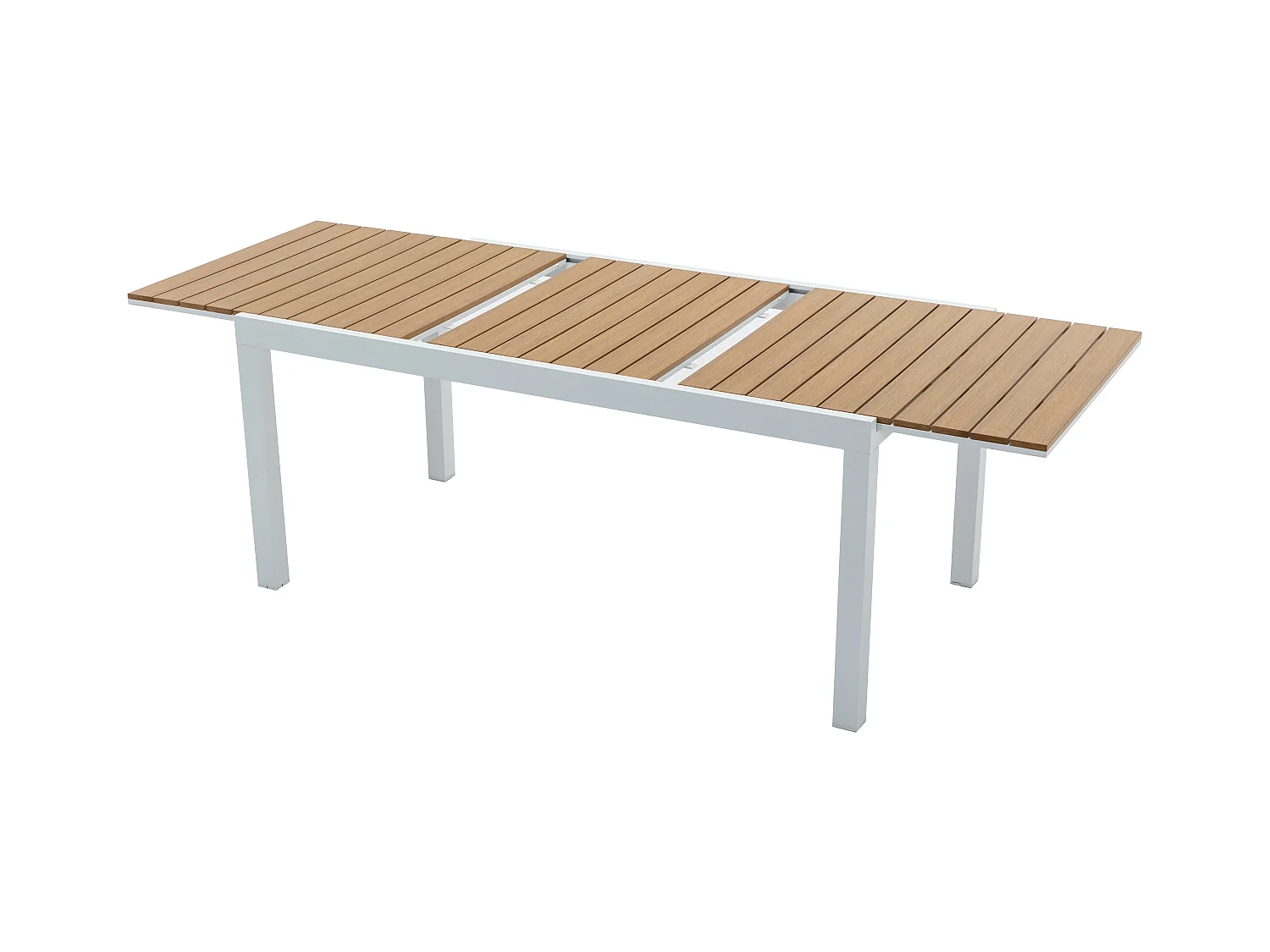 Salle à manger de jardin en aluminium et polywood : une table extensible L.170/230 cm et 6 fauteuils empilables - Naturel clair et gris - MACILA de MYLIA