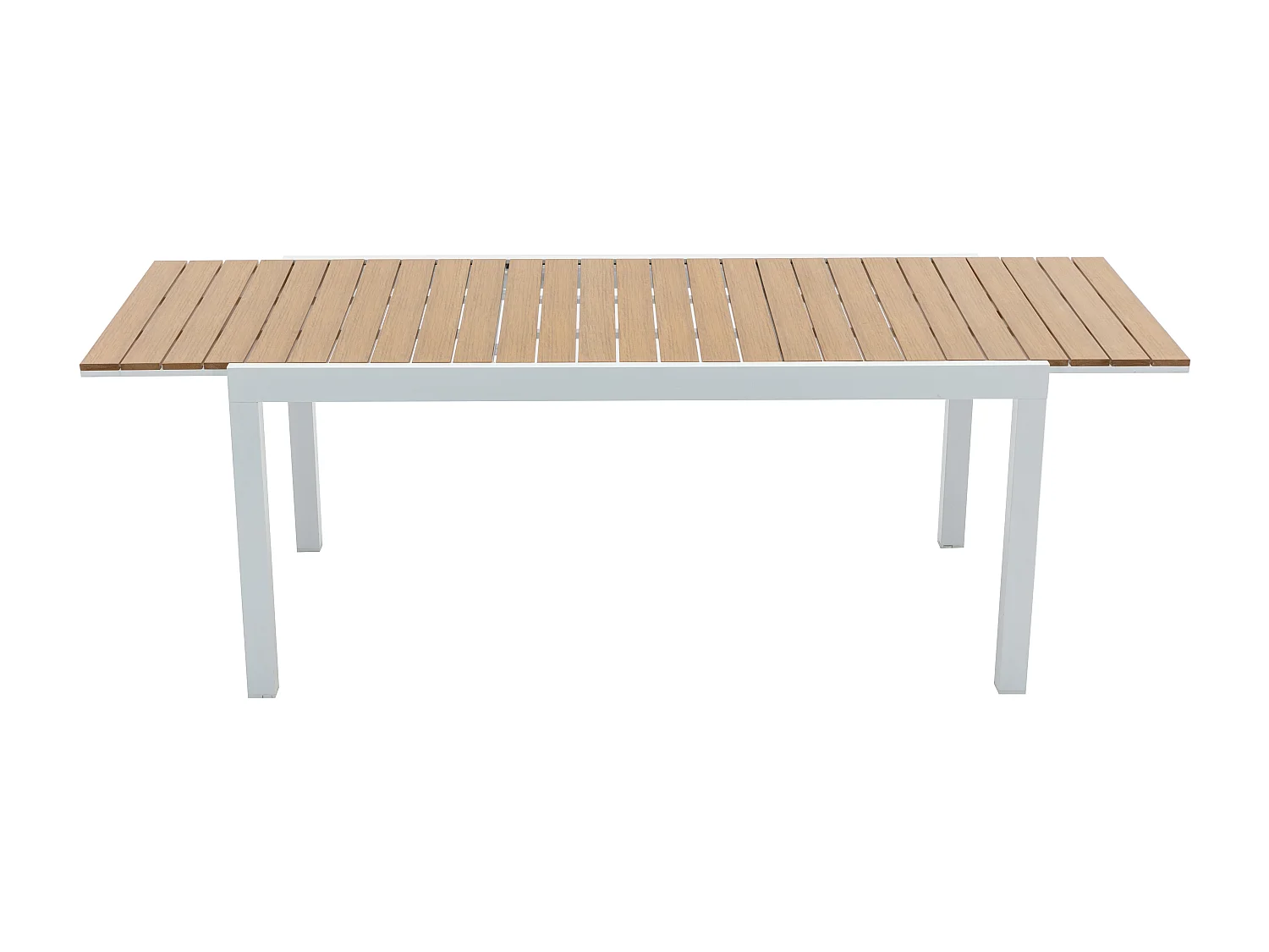 Comedor de jardín de aluminio y poliwood: una mesa extensible L.170 / 230 cm y 8 sillas apilables - Natural claro y gris - MACILA de MYLIA