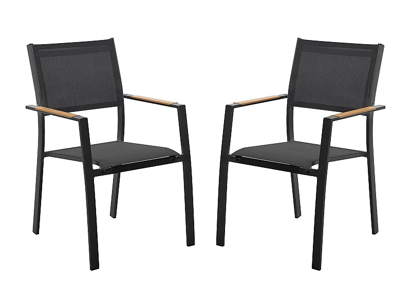 Lot de 2 fauteuils de jardin empilables en aluminimum et textilène - Anthracite - MACILA de MYLIA