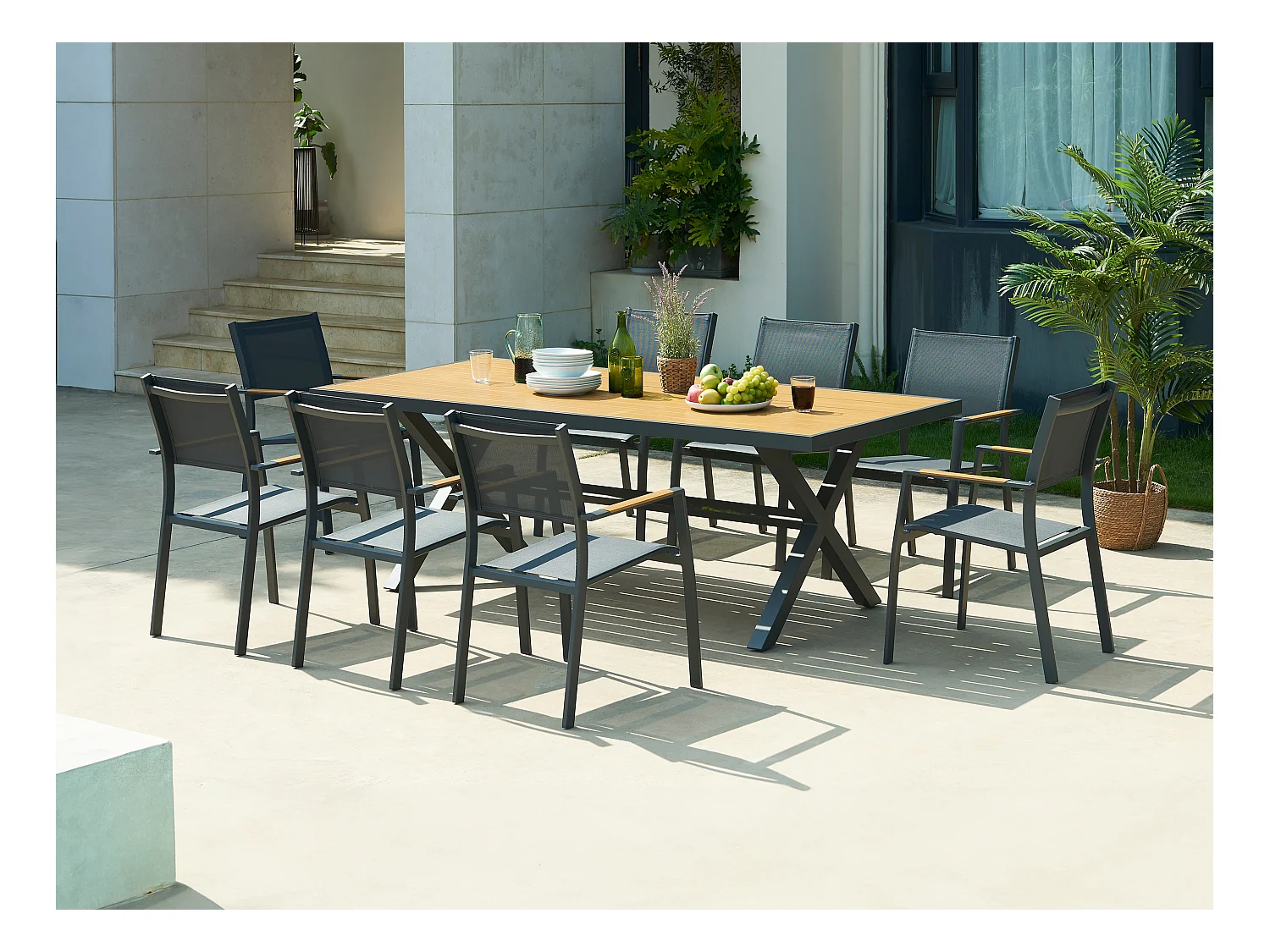 Conjunto de 2 sillones de jardín apilables de aluminio y textileno - Antracita - MACILA de MYLIA