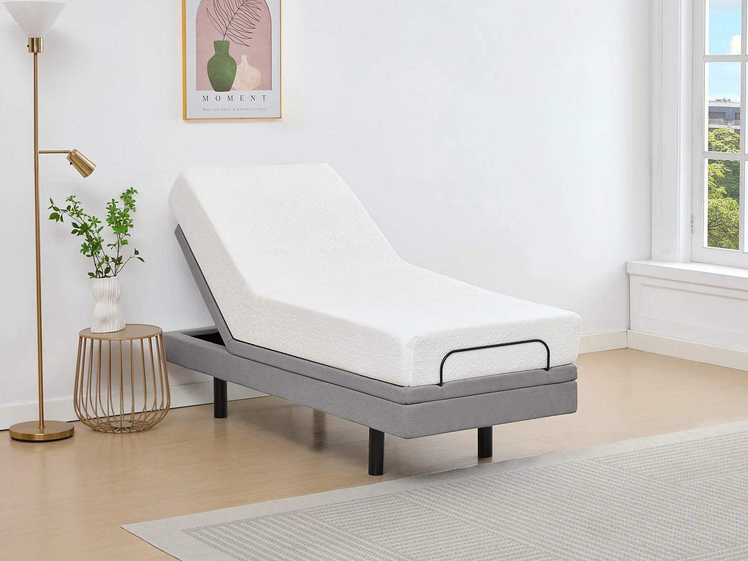 Dekoratives Bettgestell mit elektrischer Relaxfunktion - 80 x 200 cm - Stoff - Grau - ALPANA von YSMÉE