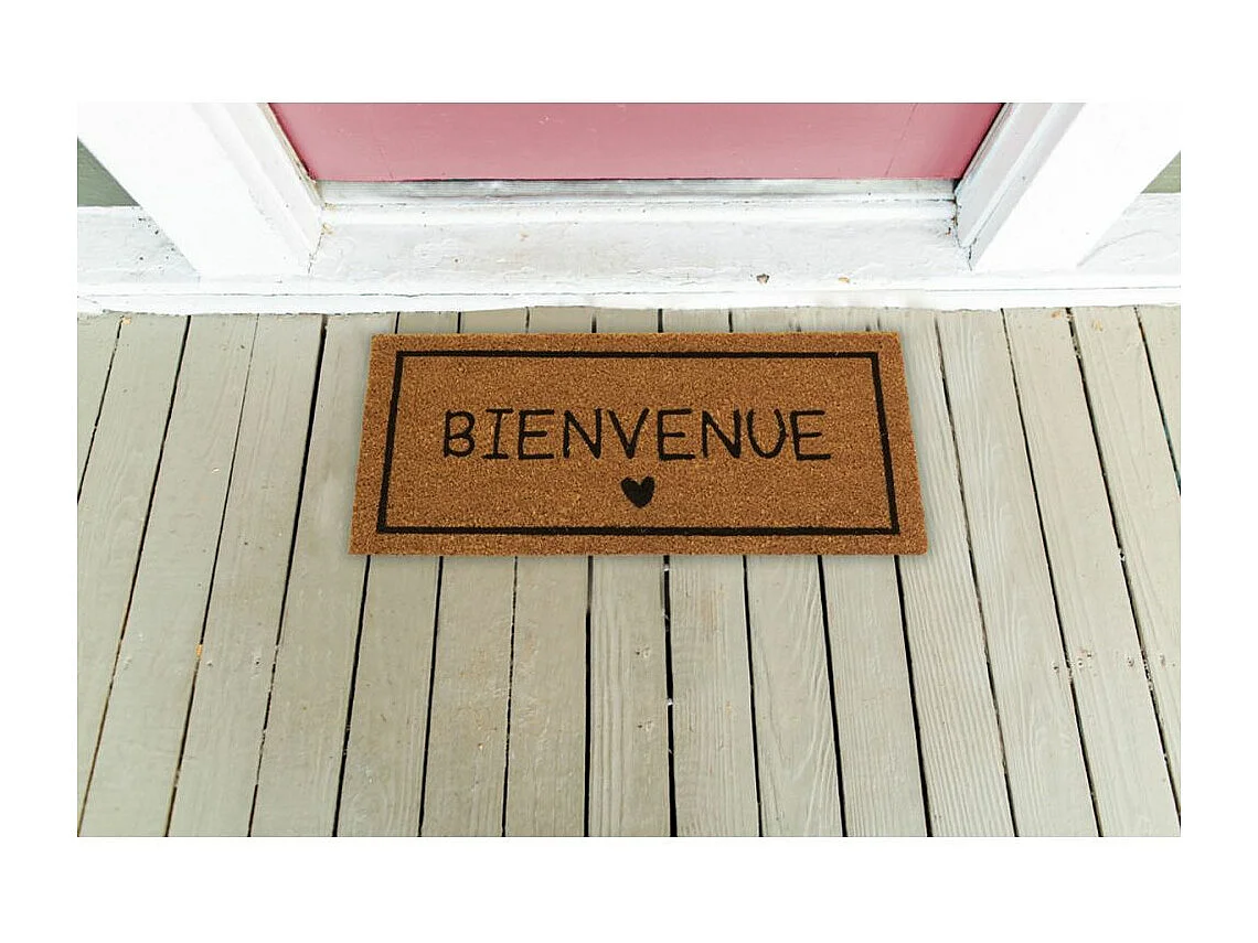 Petit paillasson en coco 55 x 25 cm Coeur bienvenue