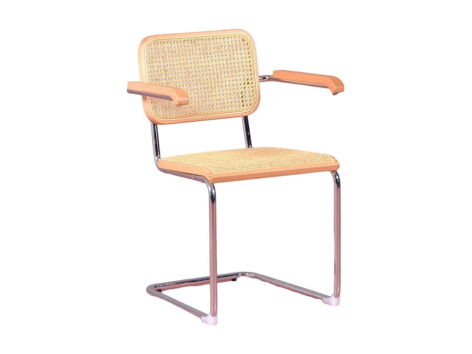 Chaise rétro en rotin et bois de hêtre avec accoudoirs - Cesca - Hêtre naturel