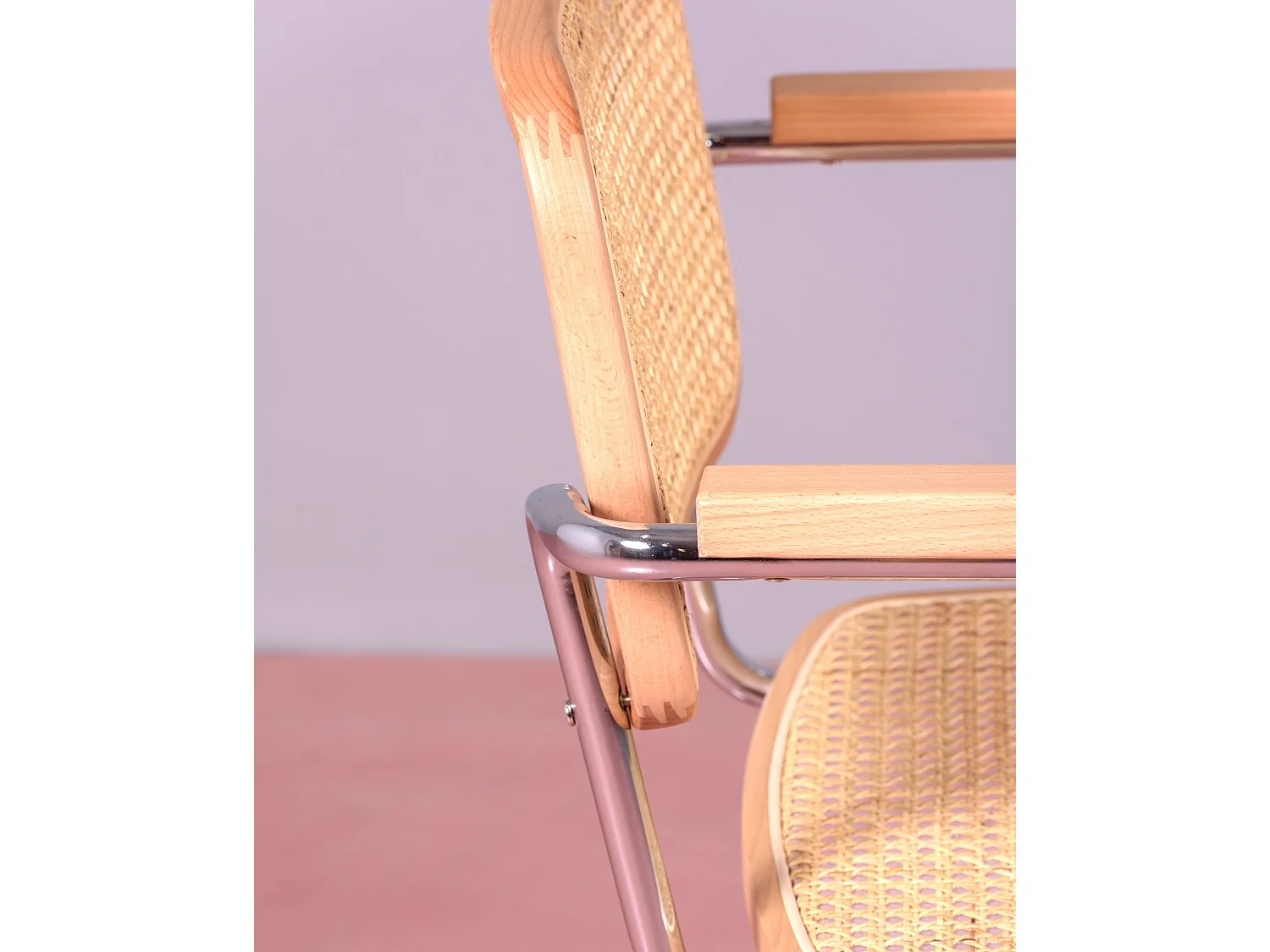 Chaise rétro en rotin et bois de hêtre avec accoudoirs - Cesca - Hêtre naturel