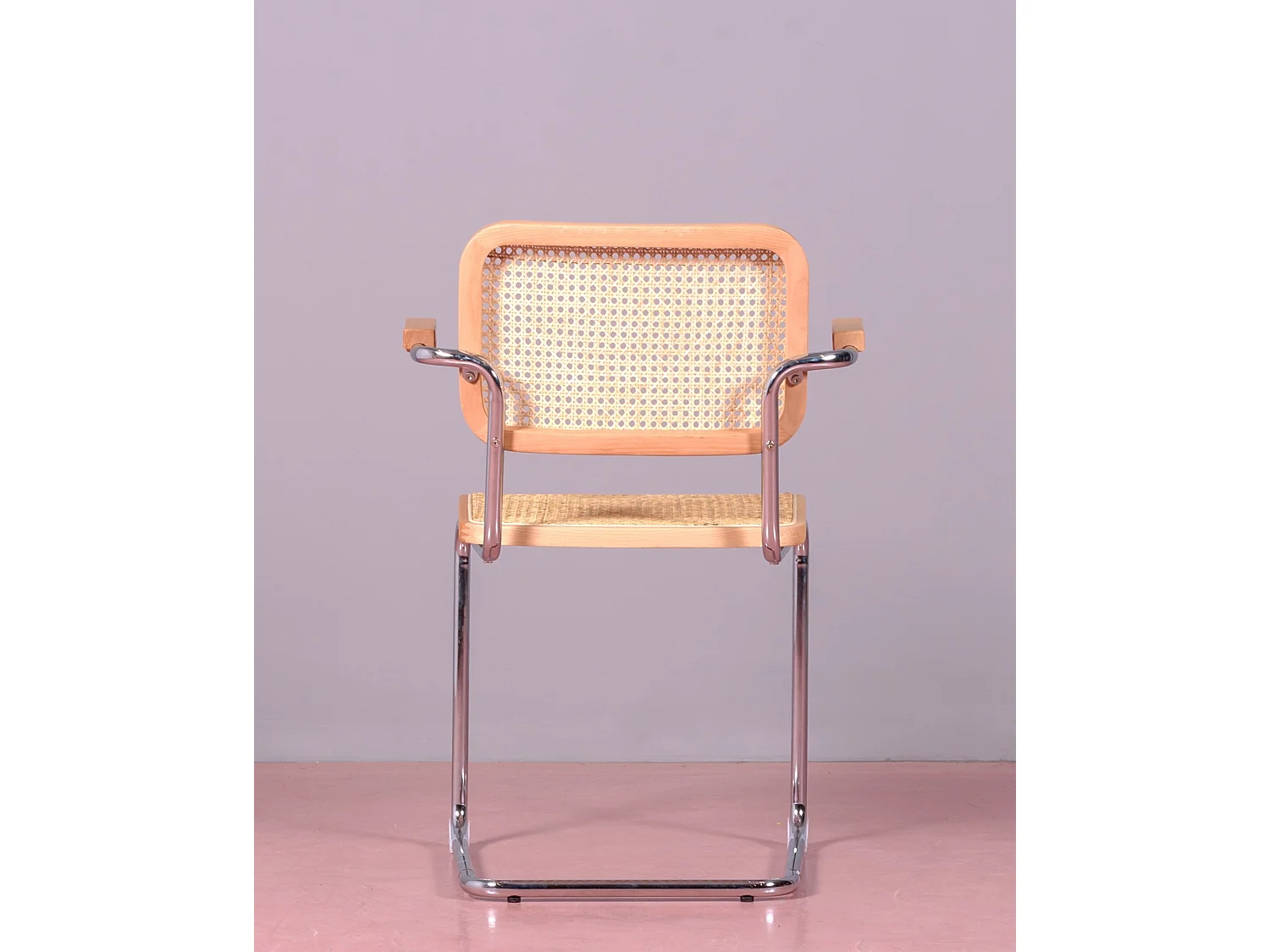 Chaise rétro en rotin et bois de hêtre avec accoudoirs - Cesca - Hêtre naturel