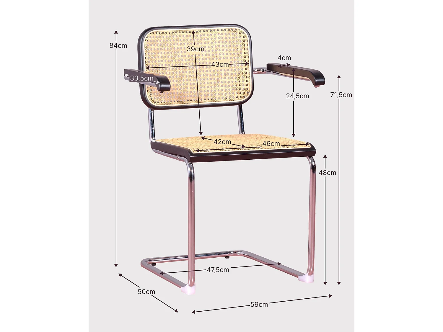 Chaise rétro en rotin et bois de hêtre avec accoudoirs - Cesca - Hêtre naturel