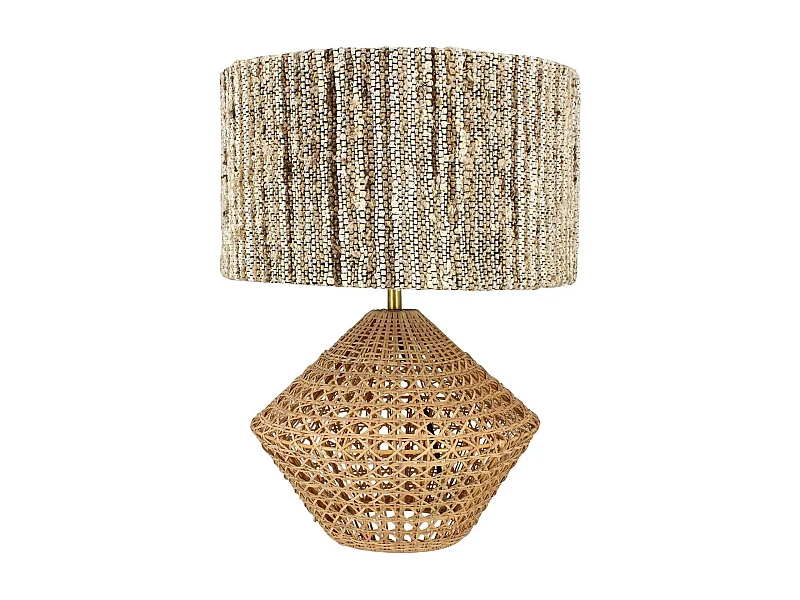 Now's Home - Lampe A Poser En Rotin Naturel Et Tweed Fait Main  Ht 48.5cm Lina