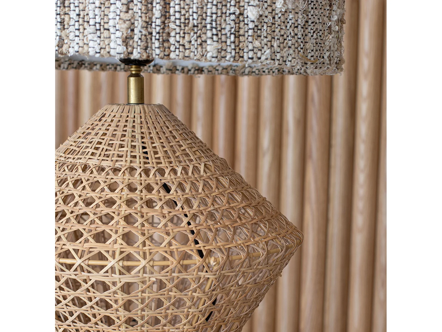 Now's Home - Lampe A Poser En Rotin Naturel Et Tweed Fait Main  Ht 48.5cm