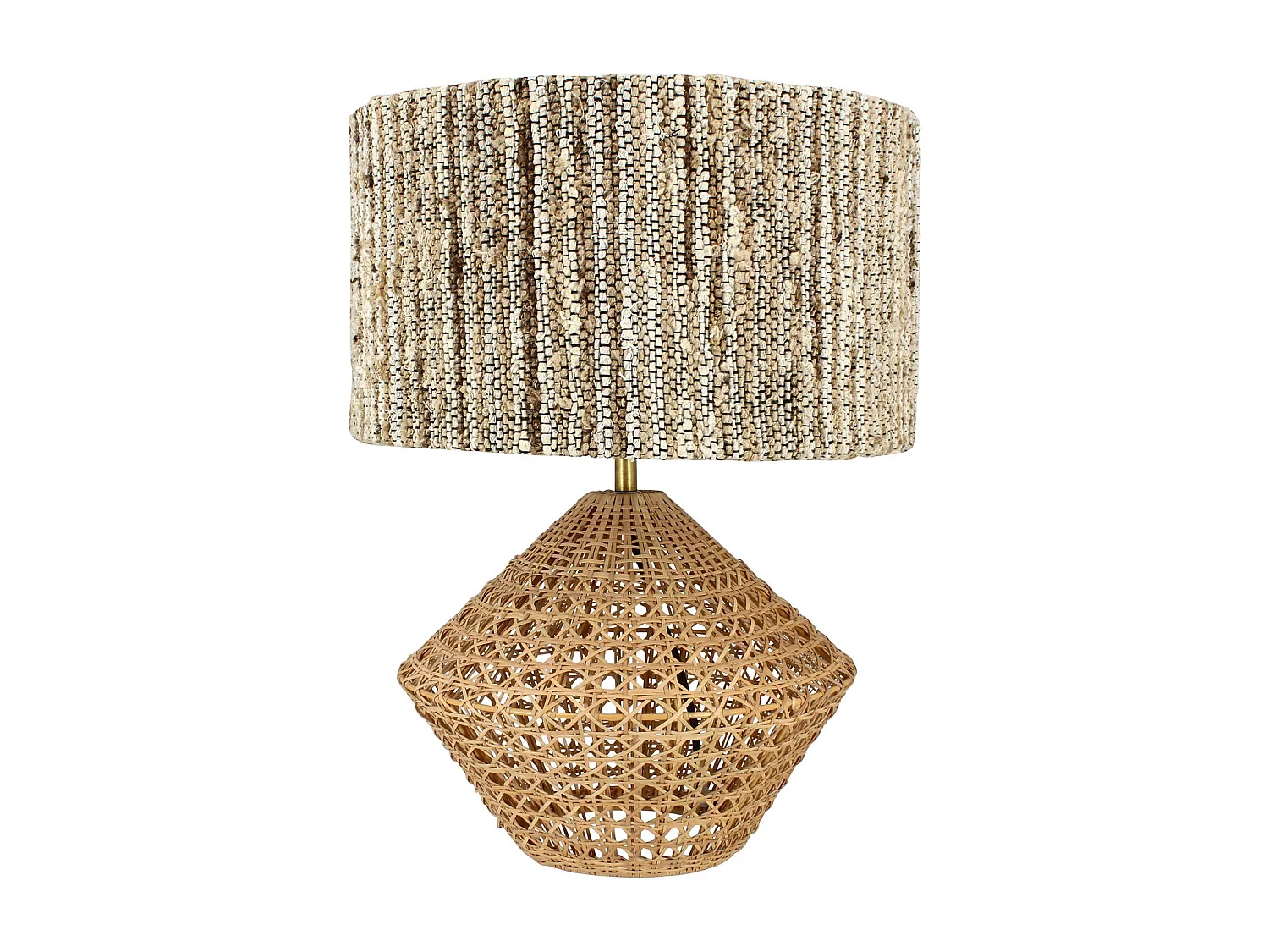 Now's Home - Lampe A Poser En Rotin Naturel Et Tweed Fait Main  Ht 48.5cm