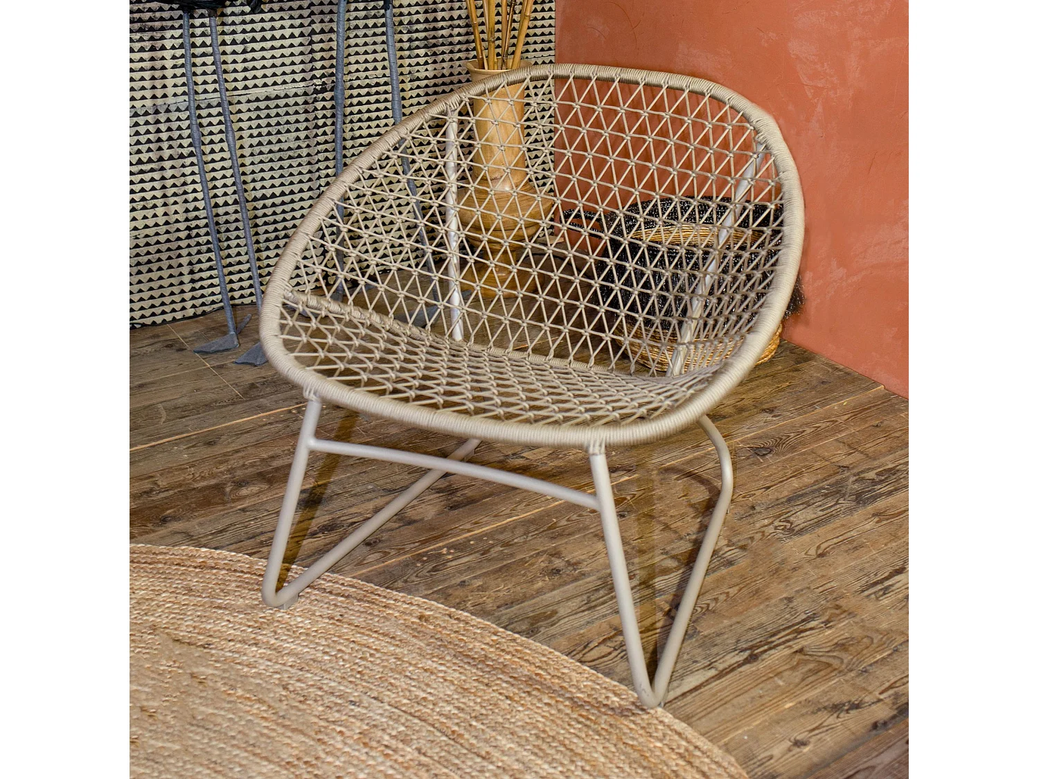 Now's Home - Fauteuil Lounge Extérieur En Polypropylène Et Pieds En Métal Beige
