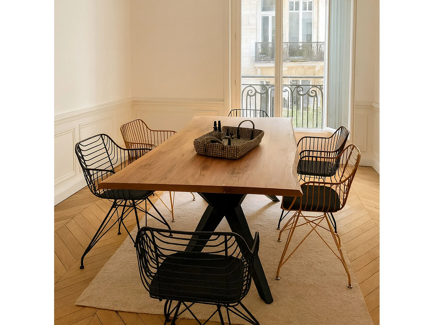 Now's Home - Table En Bois D'acacia Avec Pieds En Métal Noir 230x100x76cm Hamer