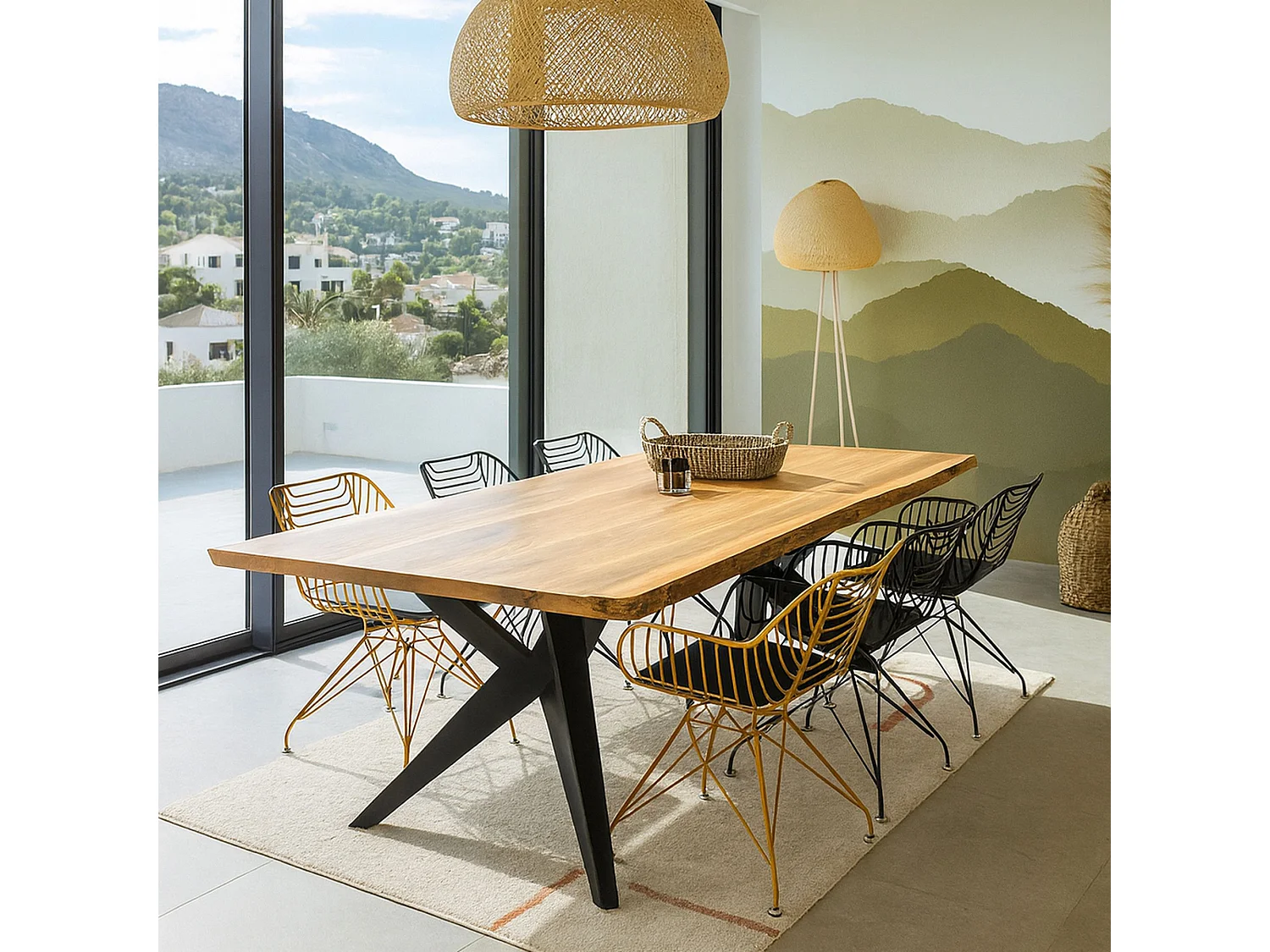 Now's Home - Table En Bois D'acacia Avec Pieds En Métal Noir 230x100x76cm Hamer