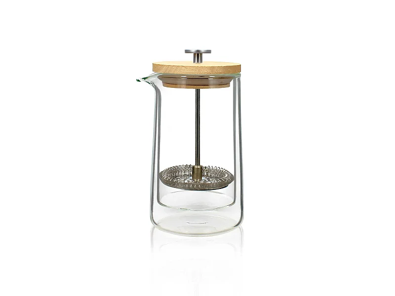 Ogo Living - Cafetiere Piston Octave 350ml En Verre Double Paroi Couvercle Bois