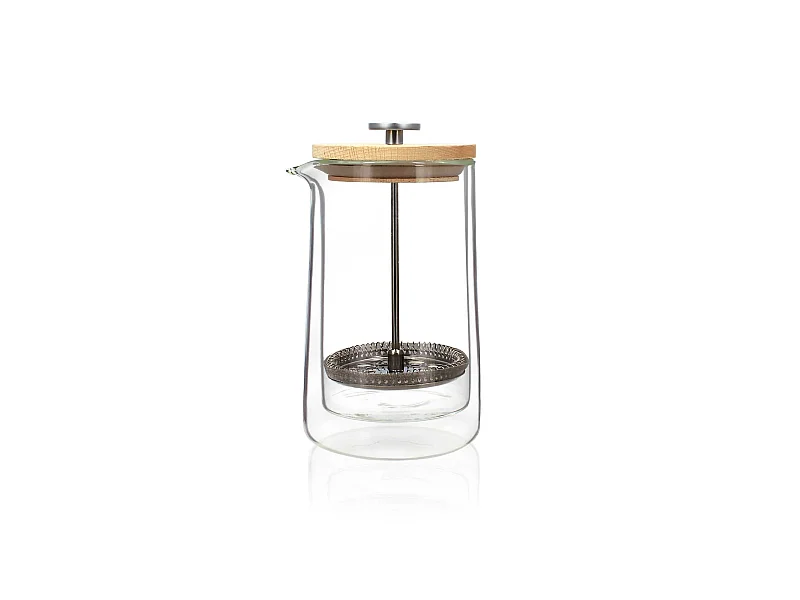 Ogo Living - Cafetiere Piston Octave 500ml En Verre Double Paroi Couvercle Bois