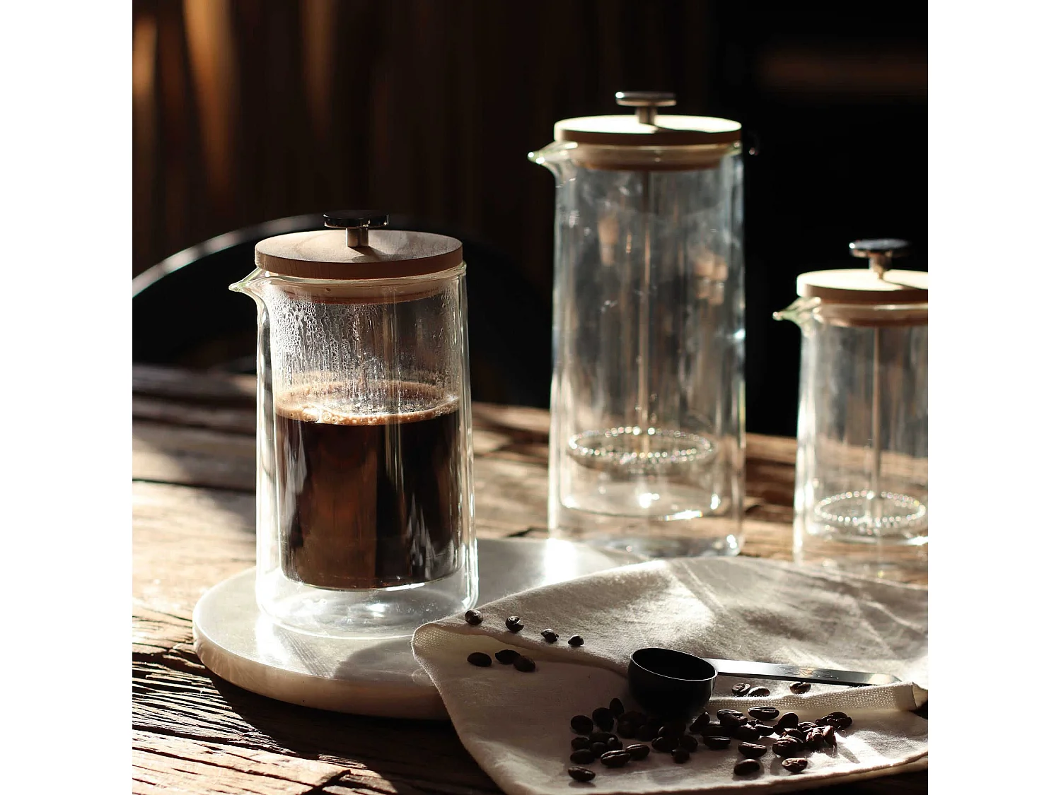 Ogo Living - Cafetiere Piston Octave 800ml En Verre Double Paroi Couvercle Bois