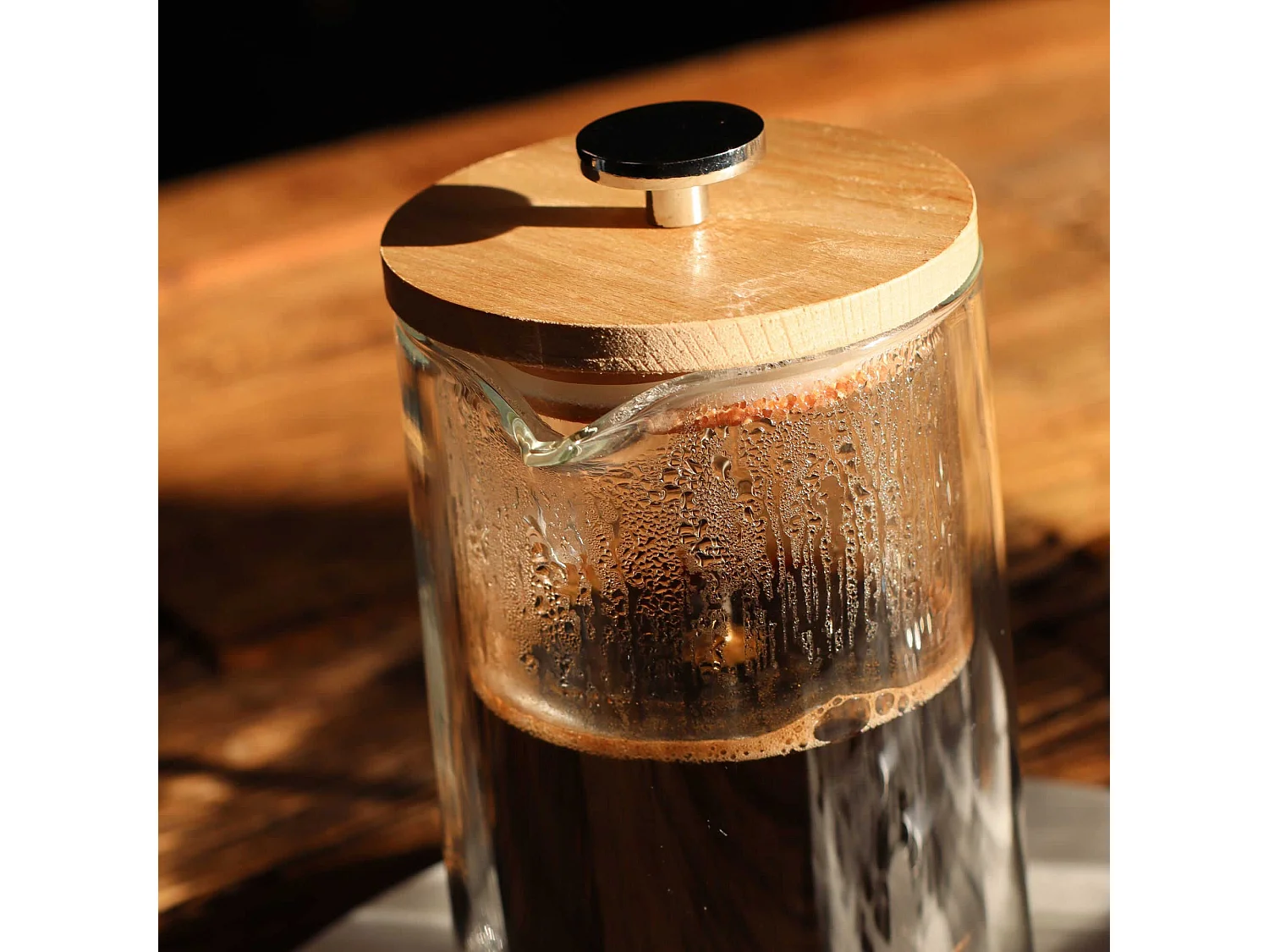 Ogo Living - Cafetiere Piston Octave 800ml En Verre Double Paroi Couvercle Bois