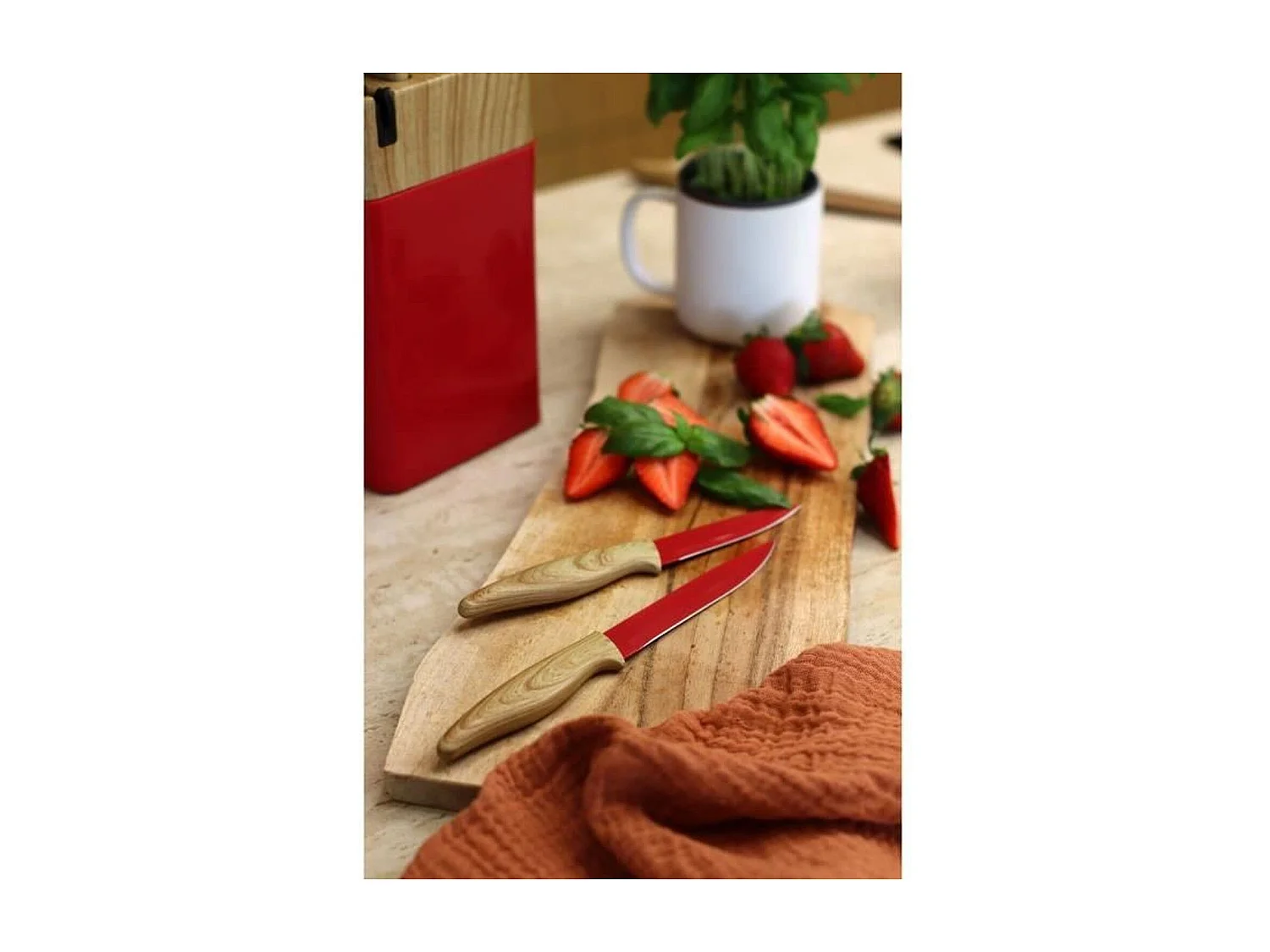 Menastyl - Bloc A Couteaux 6 Pieces En Polypropylene Magenta Et Effet Bois