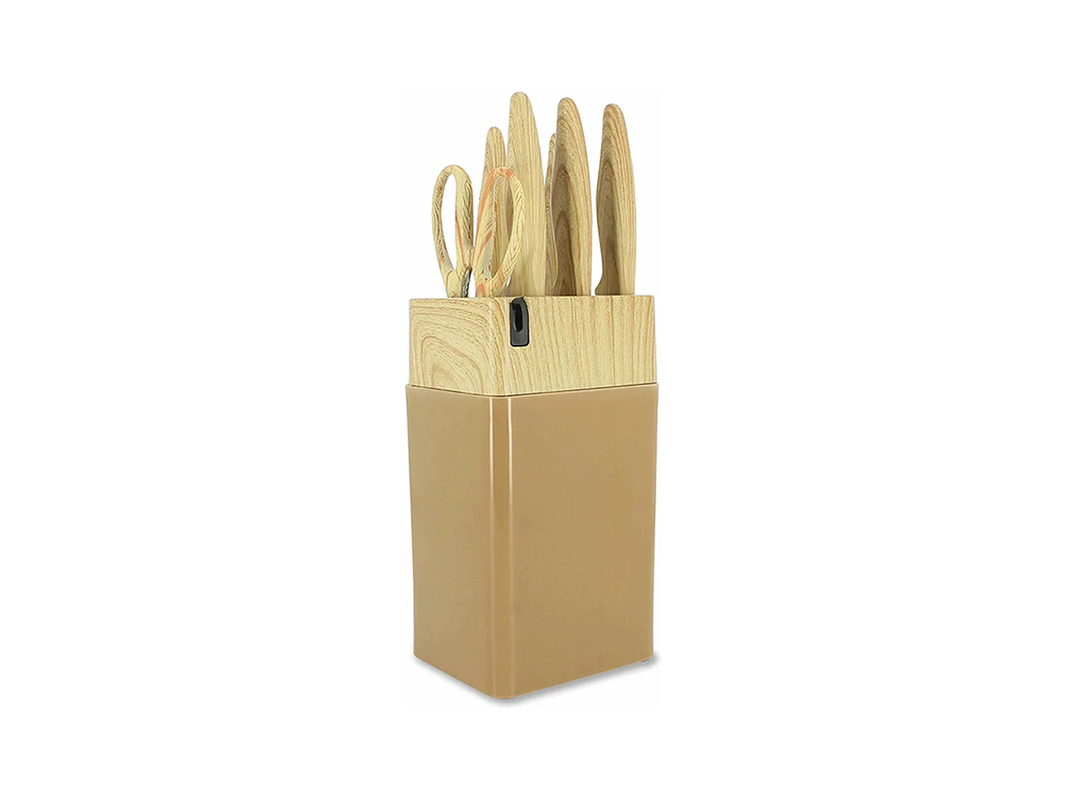 Menastyl - Bloc A Couteaux 6 Pieces En Polypropylene Noisette Et Effet Bois