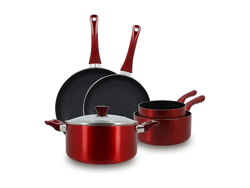 Menastyl - Set 5 Pieces Cerise Casserole Poele Faitout Induction En Aluminium