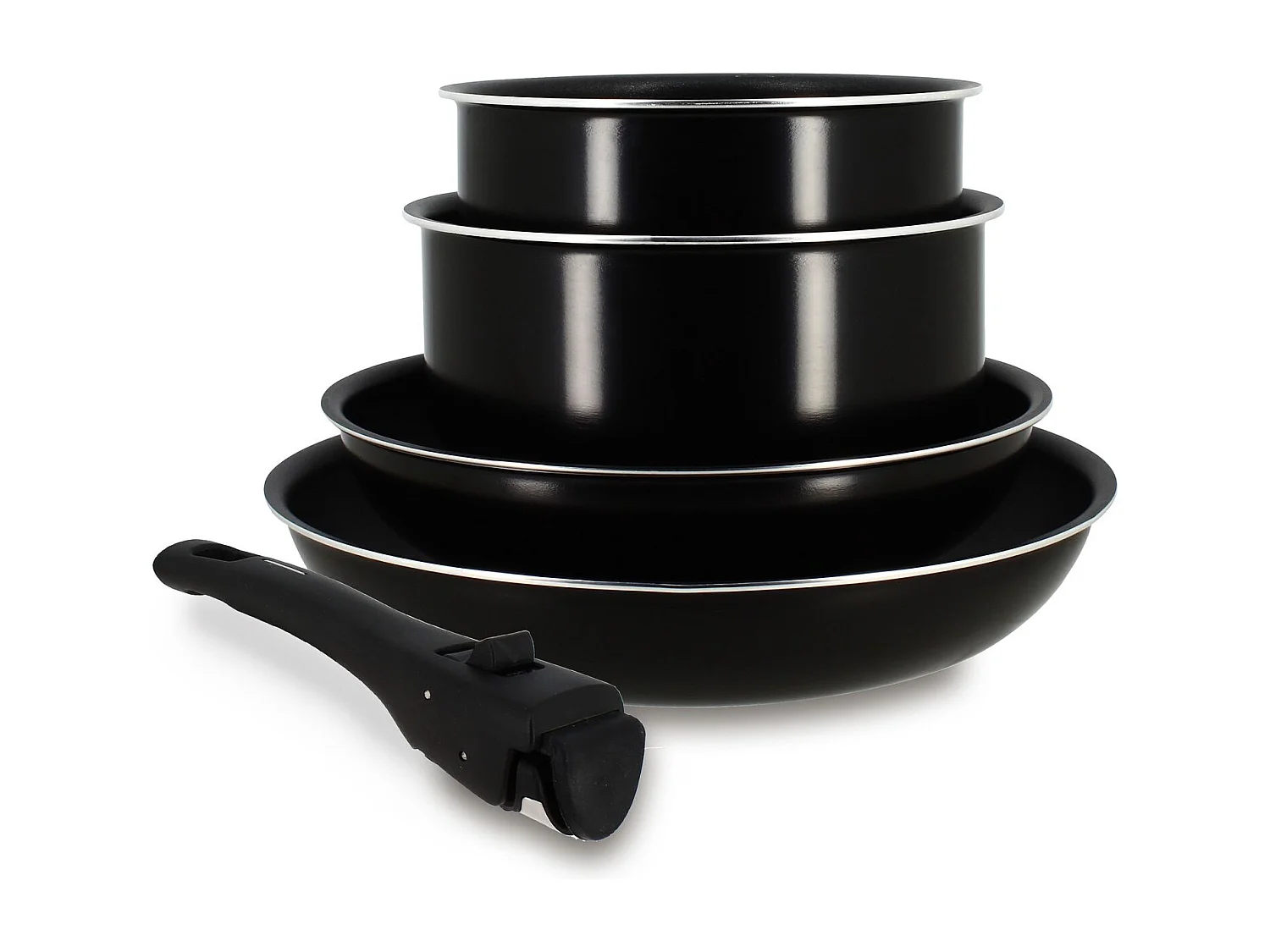 Juego de utensilios de cocina para inducción - Aluminio antiadherente - 5 piezas - Mango extraíble - Negro