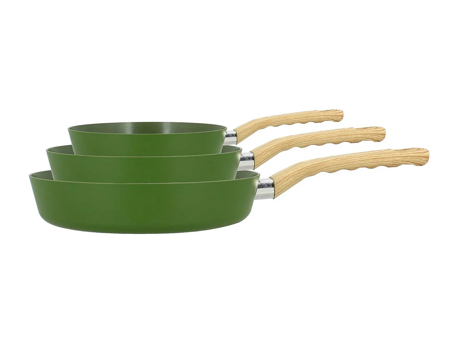 Menastyl - Set 5 Pieces Olive Casserole Poele Wok En Aluminium Induction Revetement Ceramique