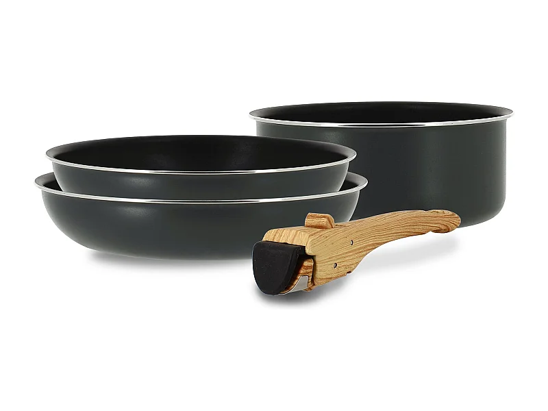 Menastyl - Set 4 Pieces Iris Poeles Casserole Et Poignee En Aluminium Induction