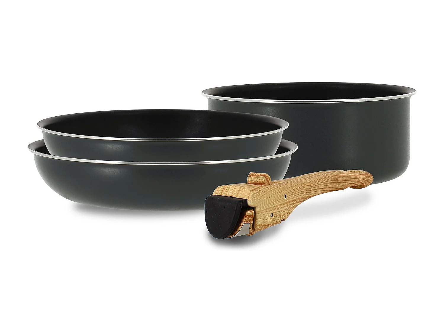 Menastyl - Set 4 Pieces Iris Poeles Casserole Et Poignee En Aluminium Induction