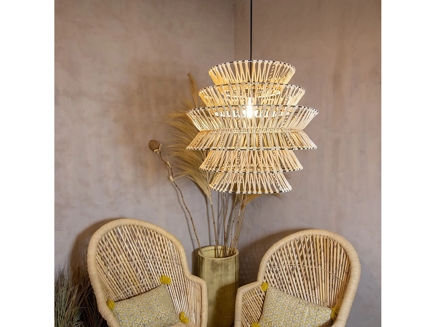 Now's Home - Cache Ampoule En Bambou Tressee A La  Main 51x51x46cm Ganon