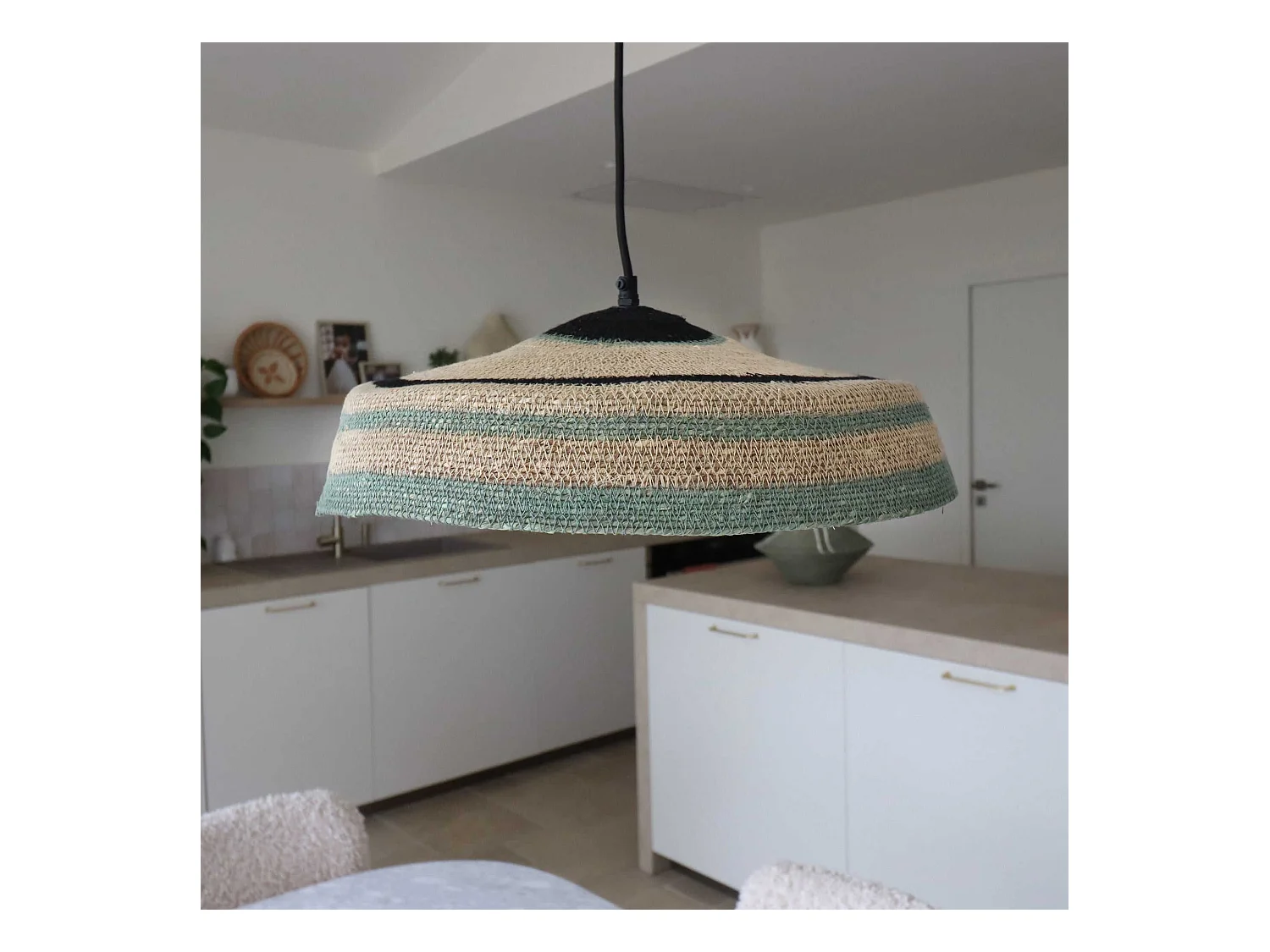 Now's Home - Suspension En Jonc De Mer Naturel Et Vert Fait Main 45x13cm Trinidad