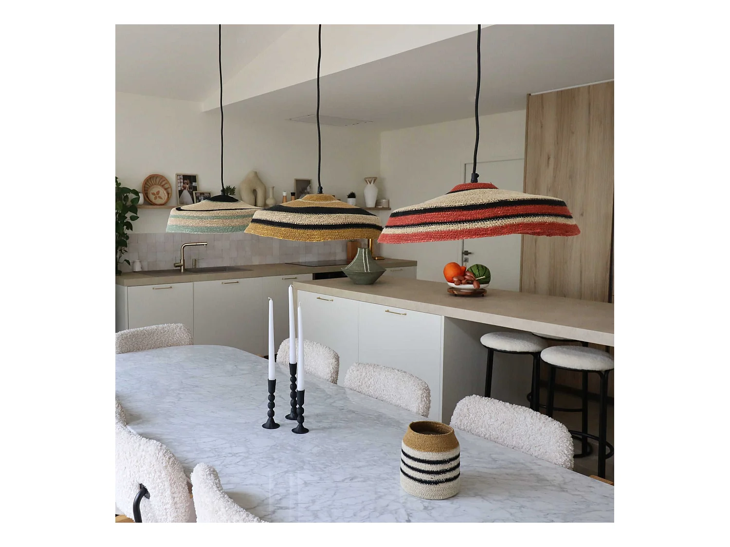 Now's Home - Suspension En Jonc De Mer Naturel Et Vert Fait Main 45x13cm Trinidad