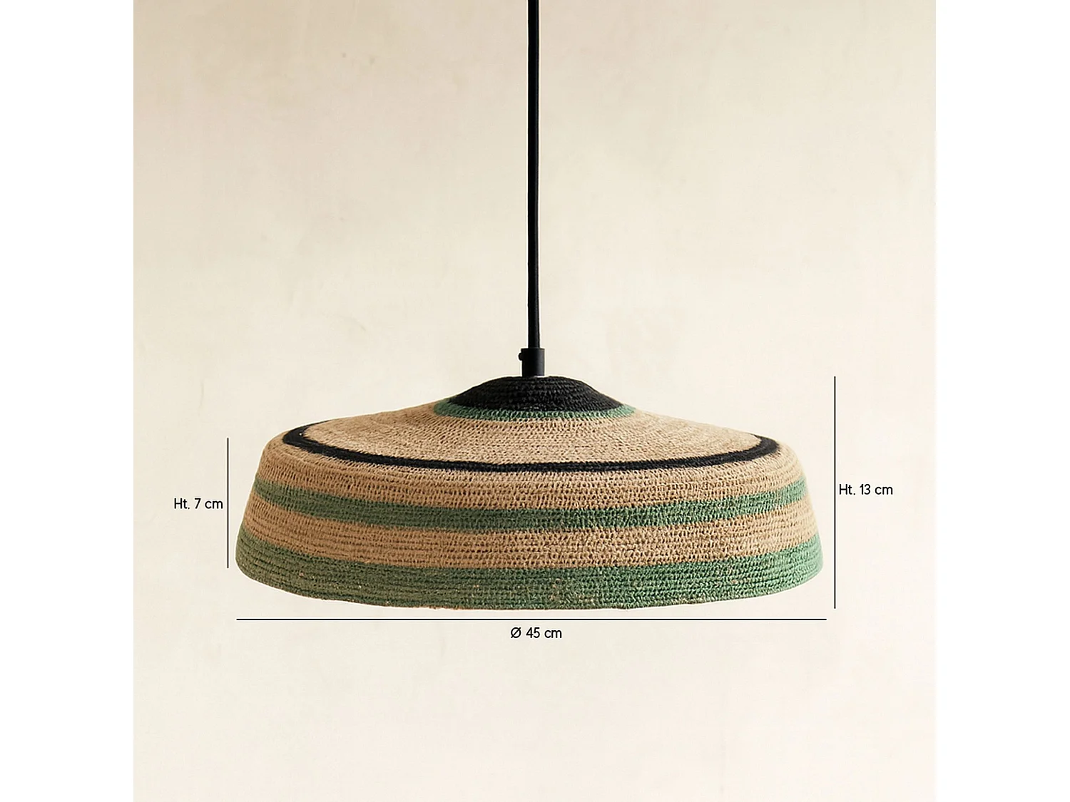 Now's Home - Suspension En Jonc De Mer Naturel Et Vert Fait Main 45x13cm Trinidad