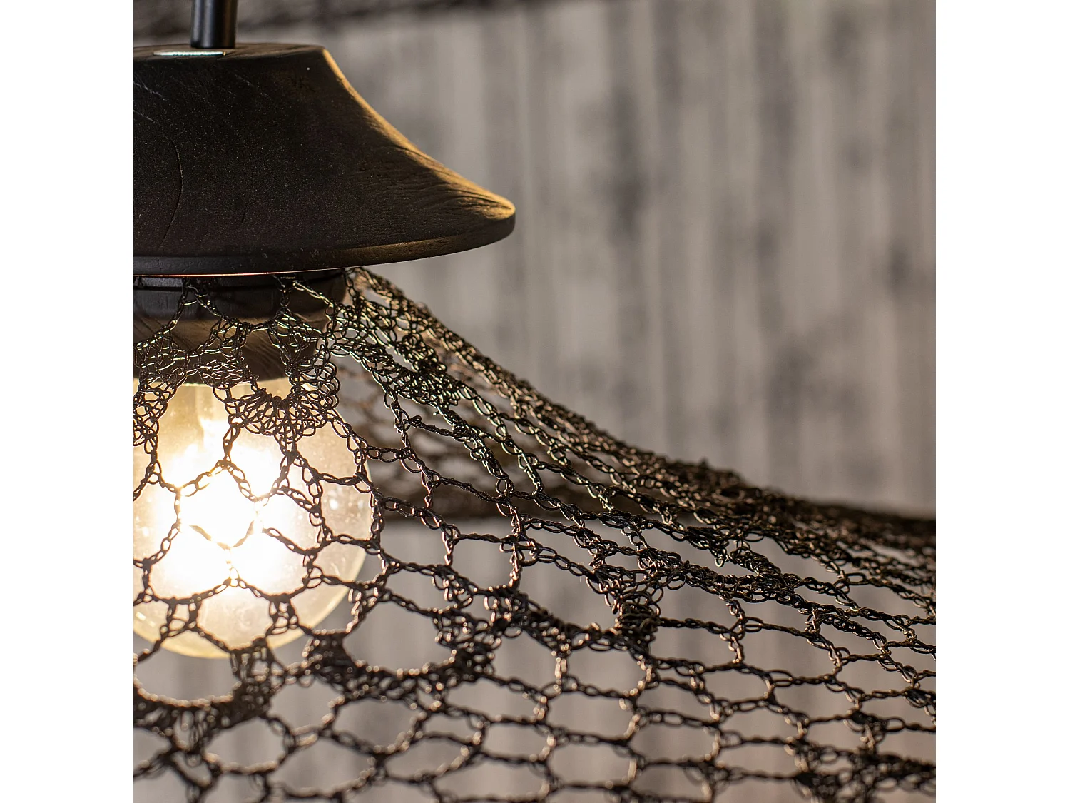 Now's Home - Suspension En Metal Noir Crochete Fait Main 80x80x13 Cm Irawa