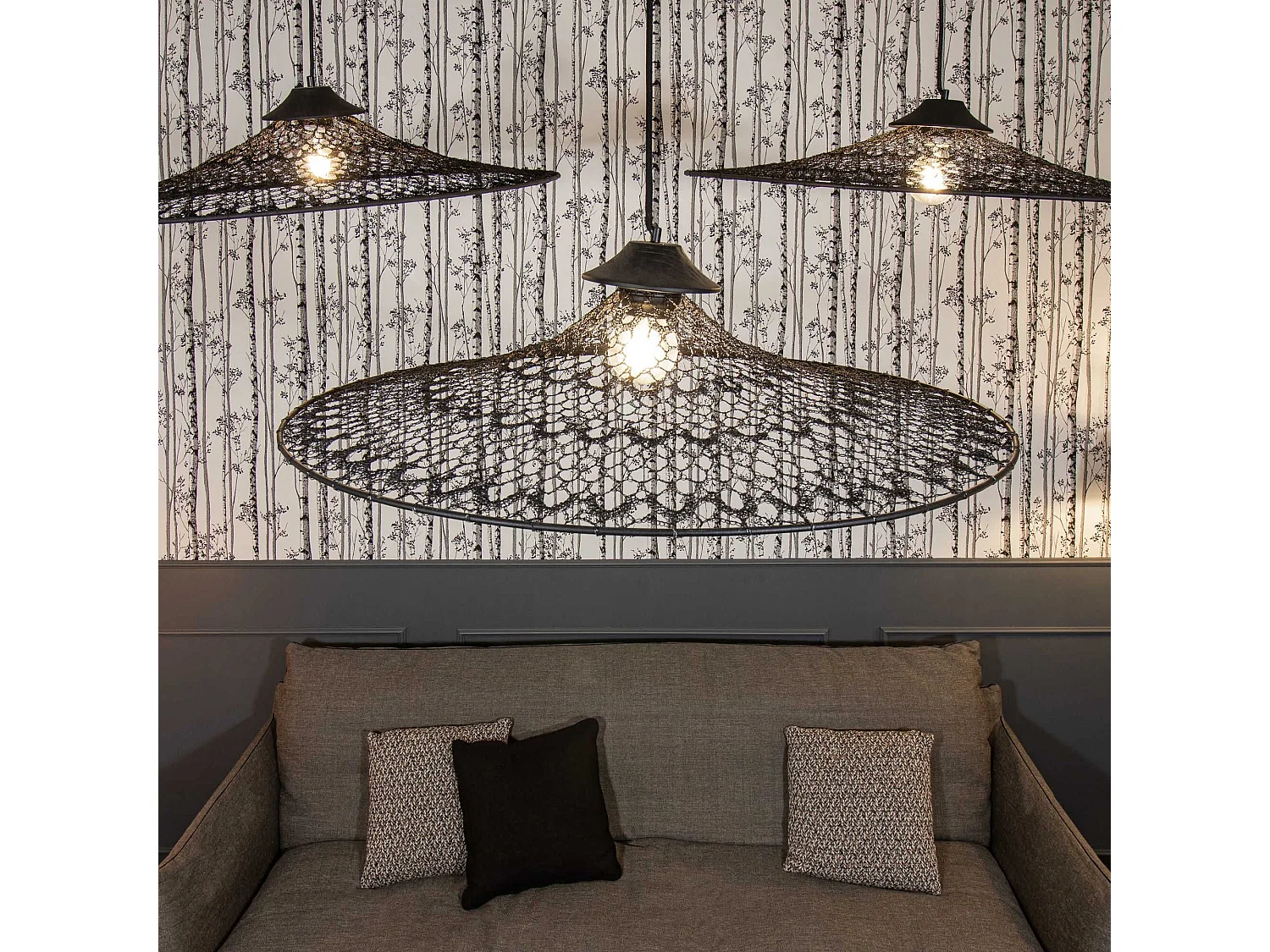 Now's Home - Suspension En Metal Noir Crochete Fait Main 80x80x13 Cm Irawa