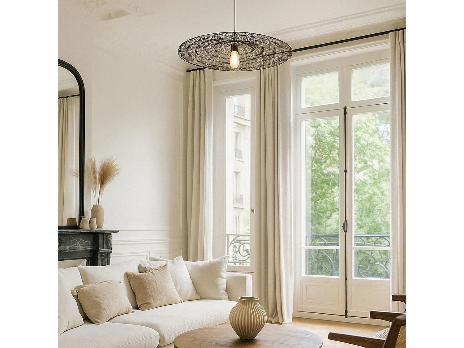 Now's Home - Suspension En Métal Noir Crocheté Fait Main 80x80x13 Cm Irawa