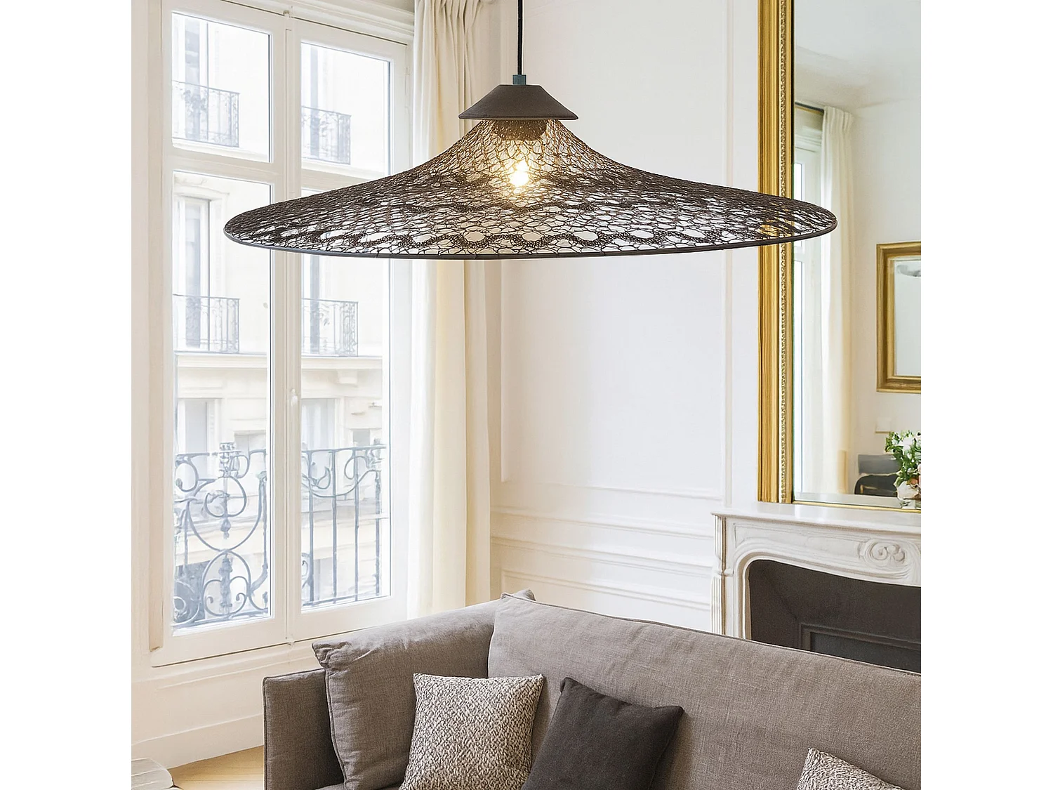 Now's Home - Suspension En Métal Noir Crocheté Fait Main 80x80x13 Cm Irawa