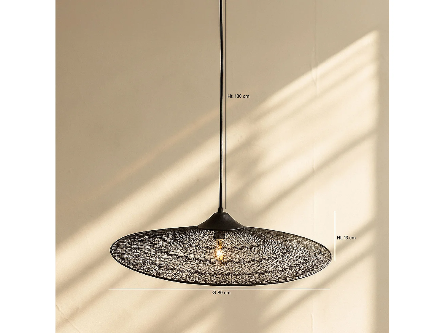 Now's Home - Suspension En Métal Noir Crocheté Fait Main 80x80x13 Cm Irawa